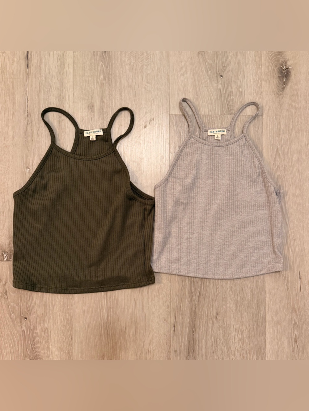 Set of 2 Earthbound Trading Co. Ribbed Halter Crop Tank Tops - Sz L